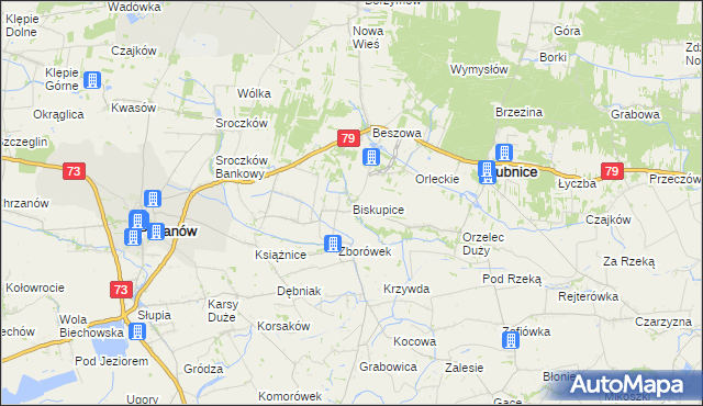 mapa Biskupice gmina Pacanów, Biskupice gmina Pacanów na mapie Targeo