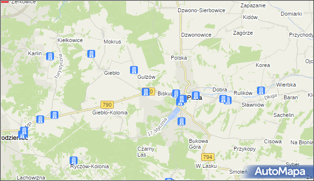 mapa Biskupice gmina Pilica, Biskupice gmina Pilica na mapie Targeo