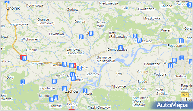 mapa Biskupice Melsztyńskie, Biskupice Melsztyńskie na mapie Targeo