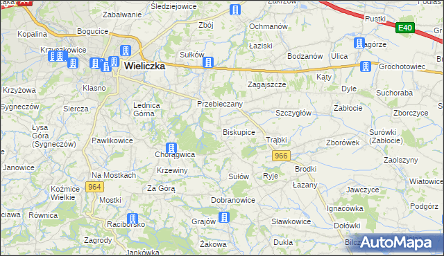 mapa Biskupice powiat wielicki, Biskupice powiat wielicki na mapie Targeo