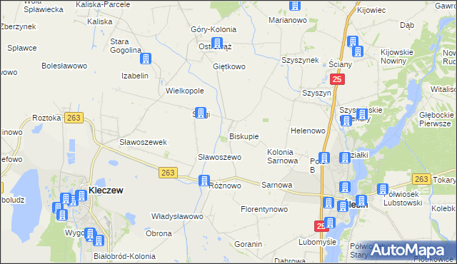 mapa Biskupie gmina Ślesin, Biskupie gmina Ślesin na mapie Targeo