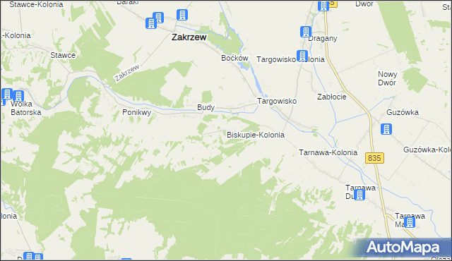 mapa Biskupie-Kolonia gmina Wysokie, Biskupie-Kolonia gmina Wysokie na mapie Targeo