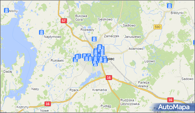 mapa Biskupiec powiat olsztyński, Biskupiec powiat olsztyński na mapie Targeo