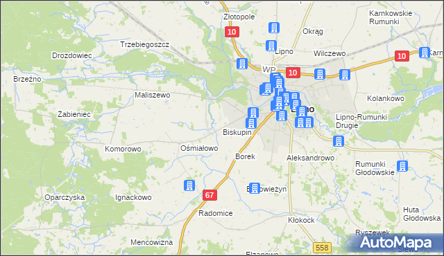 mapa Biskupin gmina Lipno, Biskupin gmina Lipno na mapie Targeo