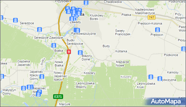 mapa Błaziny Górne, Błaziny Górne na mapie Targeo