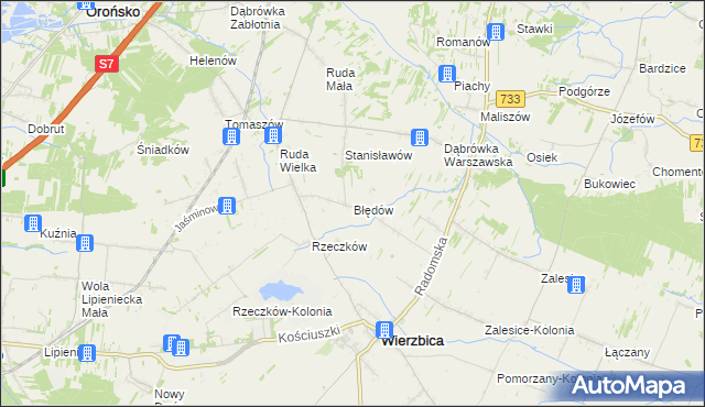 mapa Błędów gmina Wierzbica, Błędów gmina Wierzbica na mapie Targeo