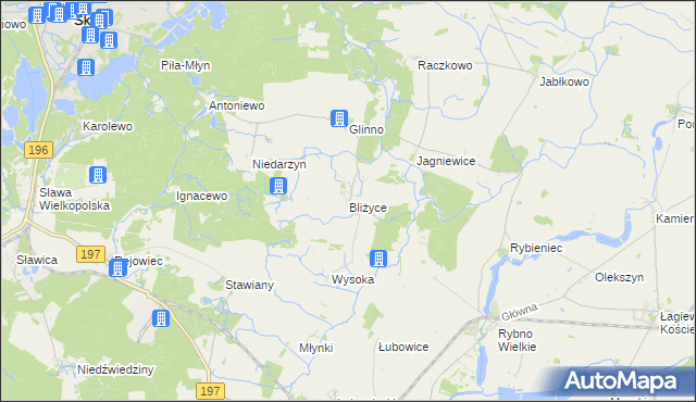 mapa Bliżyce gmina Skoki, Bliżyce gmina Skoki na mapie Targeo