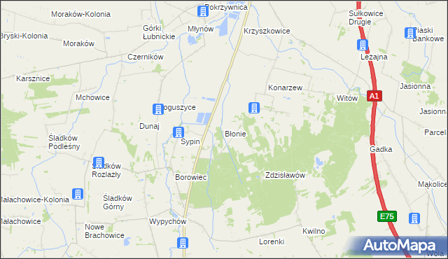 mapa Błonie gmina Piątek, Błonie gmina Piątek na mapie Targeo