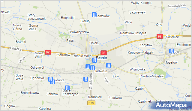 mapa Błonie powiat warszawski zachodni, Błonie powiat warszawski zachodni na mapie Targeo