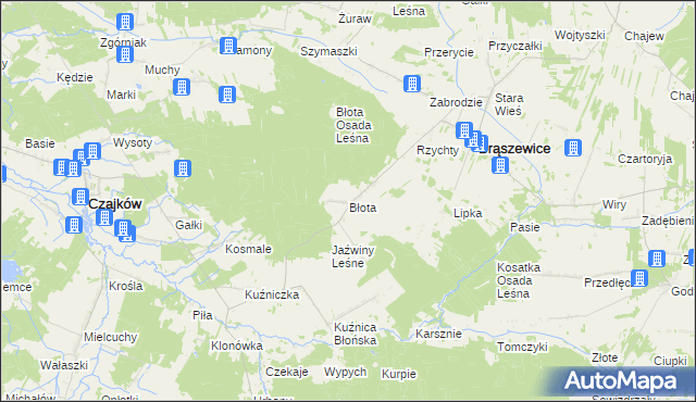 mapa Błota gmina Brąszewice, Błota gmina Brąszewice na mapie Targeo