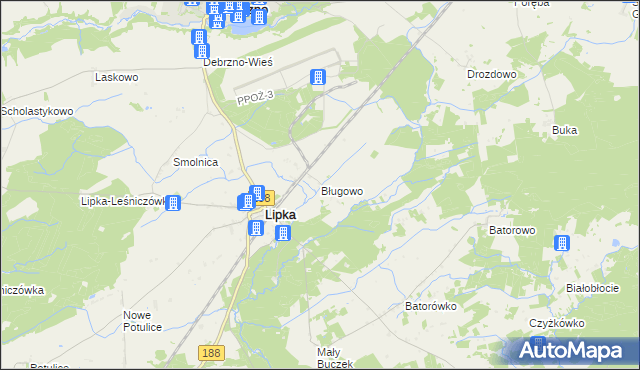 mapa Bługowo gmina Lipka, Bługowo gmina Lipka na mapie Targeo