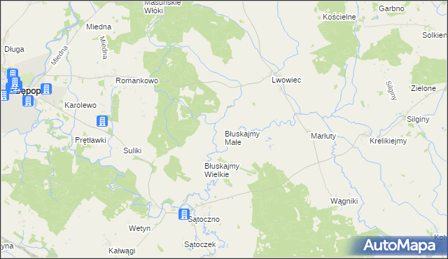 mapa Błuskajmy Małe, Błuskajmy Małe na mapie Targeo