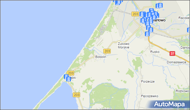 mapa Bobolin gmina Darłowo, Bobolin gmina Darłowo na mapie Targeo