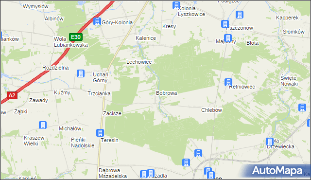 mapa Bobrowa gmina Łyszkowice, Bobrowa gmina Łyszkowice na mapie Targeo