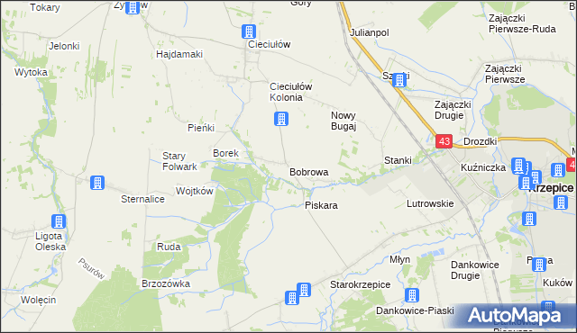 mapa Bobrowa gmina Rudniki, Bobrowa gmina Rudniki na mapie Targeo