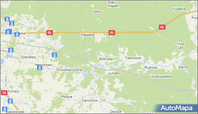 mapa Bobrowa gmina Zabłudów, Bobrowa gmina Zabłudów na mapie Targeo