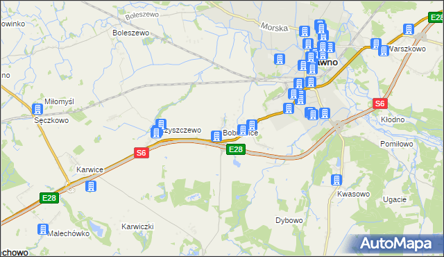 mapa Bobrowice gmina Sławno, Bobrowice gmina Sławno na mapie Targeo