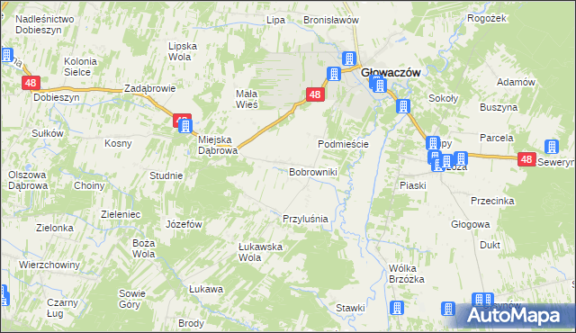 mapa Bobrowniki gmina Głowaczów, Bobrowniki gmina Głowaczów na mapie Targeo