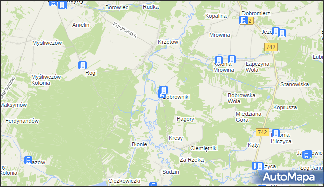 mapa Bobrowniki gmina Kluczewsko, Bobrowniki gmina Kluczewsko na mapie Targeo