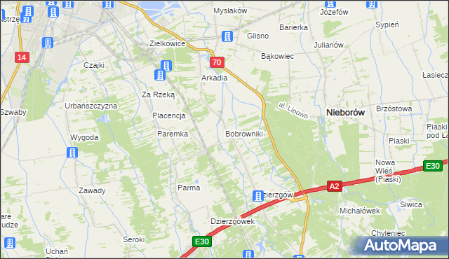 mapa Bobrowniki gmina Nieborów, Bobrowniki gmina Nieborów na mapie Targeo