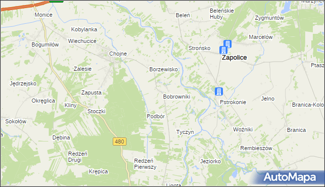 mapa Bobrowniki gmina Sieradz, Bobrowniki gmina Sieradz na mapie Targeo