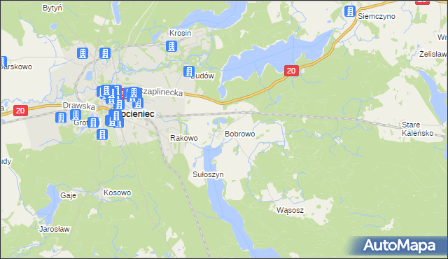 mapa Bobrowo gmina Złocieniec, Bobrowo gmina Złocieniec na mapie Targeo