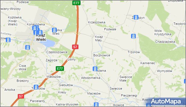mapa Boczkowice gmina Książ Wielki, Boczkowice gmina Książ Wielki na mapie Targeo