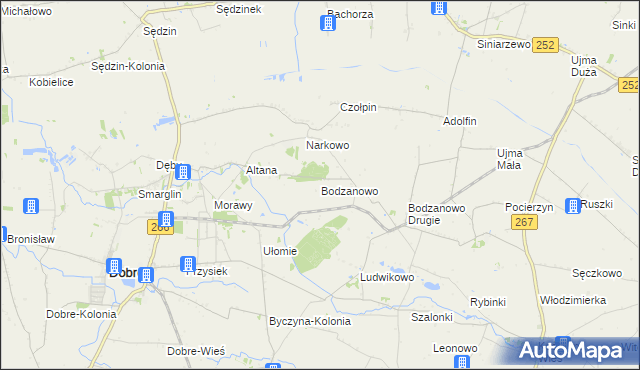 mapa Bodzanowo gmina Dobre, Bodzanowo gmina Dobre na mapie Targeo