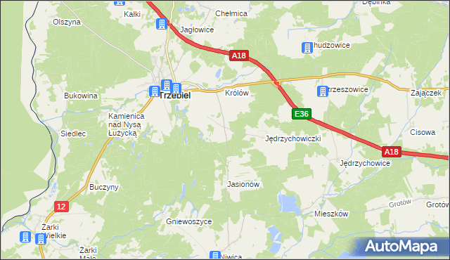 mapa Bogaczów gmina Trzebiel, Bogaczów gmina Trzebiel na mapie Targeo