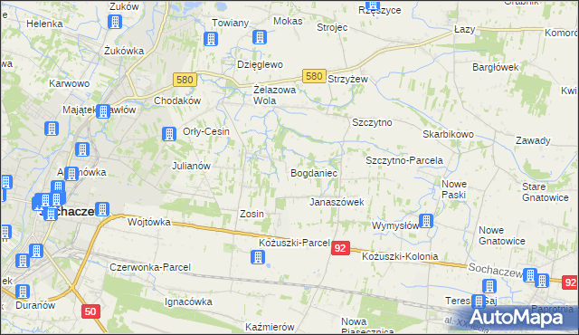mapa Bogdaniec gmina Sochaczew, Bogdaniec gmina Sochaczew na mapie Targeo