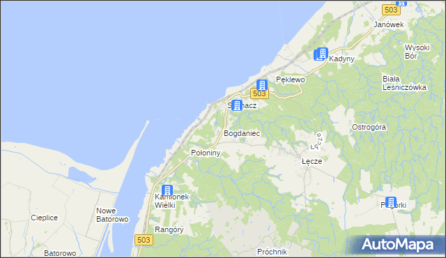 mapa Bogdaniec gmina Tolkmicko, Bogdaniec gmina Tolkmicko na mapie Targeo