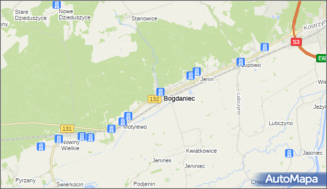 mapa Bogdaniec powiat gorzowski, Bogdaniec powiat gorzowski na mapie Targeo