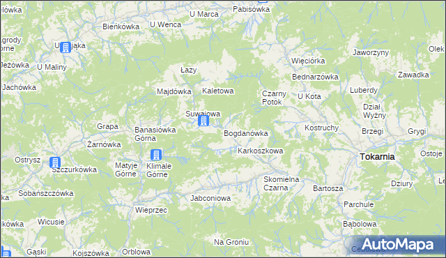 mapa Bogdanówka gmina Tokarnia, Bogdanówka gmina Tokarnia na mapie Targeo