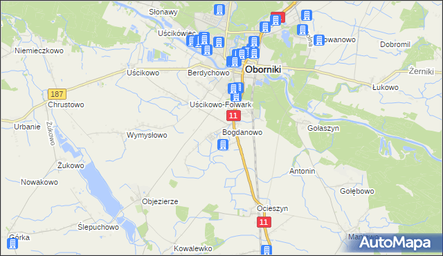 mapa Bogdanowo gmina Oborniki, Bogdanowo gmina Oborniki na mapie Targeo