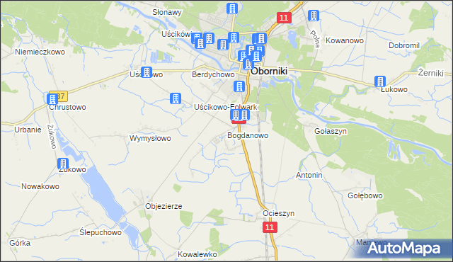 mapa Bogdanowo gmina Oborniki, Bogdanowo gmina Oborniki na mapie Targeo