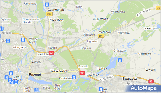 mapa Bogucin gmina Swarzędz, Bogucin gmina Swarzędz na mapie Targeo