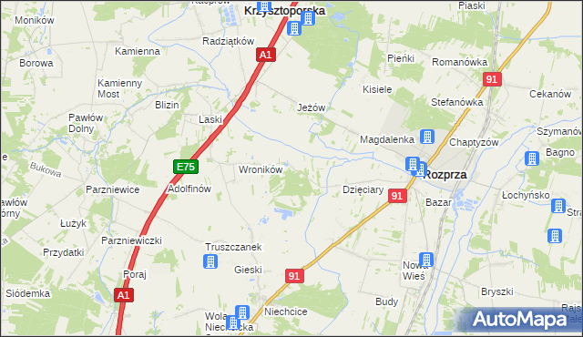 mapa Bogumiłów gmina Rozprza, Bogumiłów gmina Rozprza na mapie Targeo