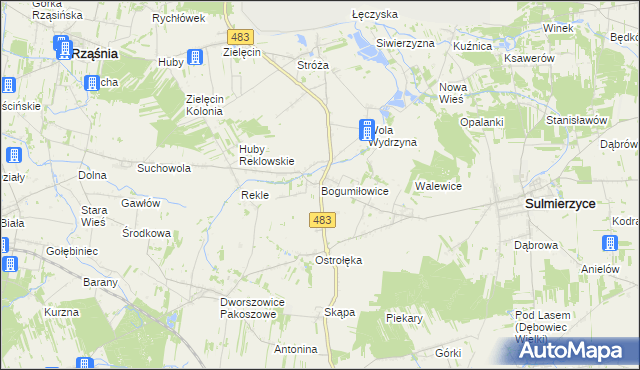 mapa Bogumiłowice gmina Sulmierzyce, Bogumiłowice gmina Sulmierzyce na mapie Targeo