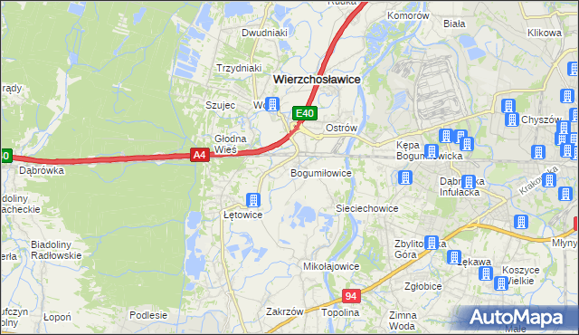 mapa Bogumiłowice gmina Wierzchosławice, Bogumiłowice gmina Wierzchosławice na mapie Targeo