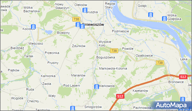 mapa Boguszówka gmina Gniewoszów, Boguszówka gmina Gniewoszów na mapie Targeo