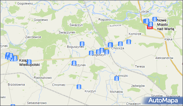 mapa Boguszyn gmina Nowe Miasto nad Wartą, Boguszyn gmina Nowe Miasto nad Wartą na mapie Targeo
