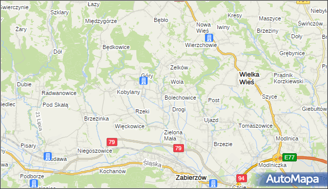 mapa Bolechowice gmina Zabierzów, Bolechowice gmina Zabierzów na mapie Targeo