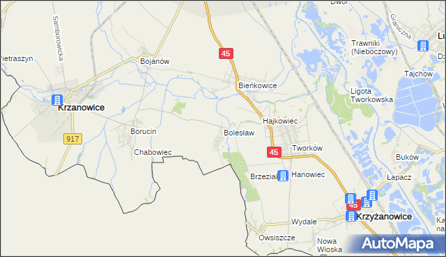 mapa Bolesław gmina Krzyżanowice, Bolesław gmina Krzyżanowice na mapie Targeo