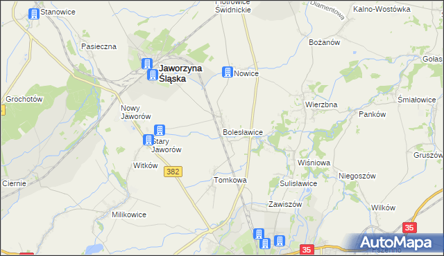 mapa Bolesławice gmina Jaworzyna Śląska, Bolesławice gmina Jaworzyna Śląska na mapie Targeo