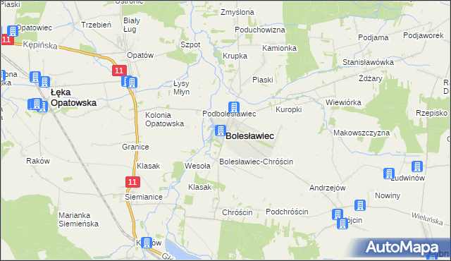 mapa Bolesławiec powiat wieruszowski, Bolesławiec powiat wieruszowski na mapie Targeo