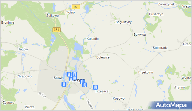 mapa Bolewice gmina Pełczyce, Bolewice gmina Pełczyce na mapie Targeo