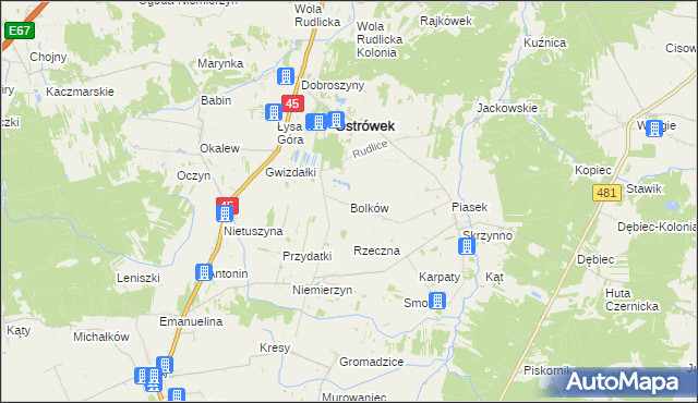 mapa Bolków gmina Ostrówek, Bolków gmina Ostrówek na mapie Targeo
