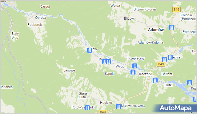 mapa Bondyrz gmina Adamów, Bondyrz gmina Adamów na mapie Targeo