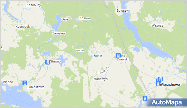 mapa Bonin gmina Wierzchowo, Bonin gmina Wierzchowo na mapie Targeo