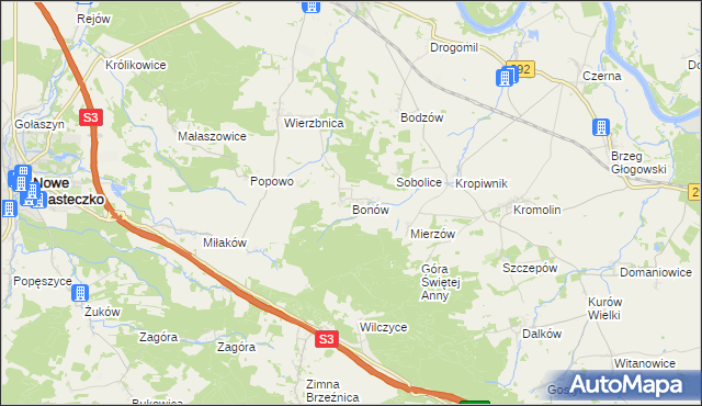 mapa Bonów gmina Bytom Odrzański, Bonów gmina Bytom Odrzański na mapie Targeo